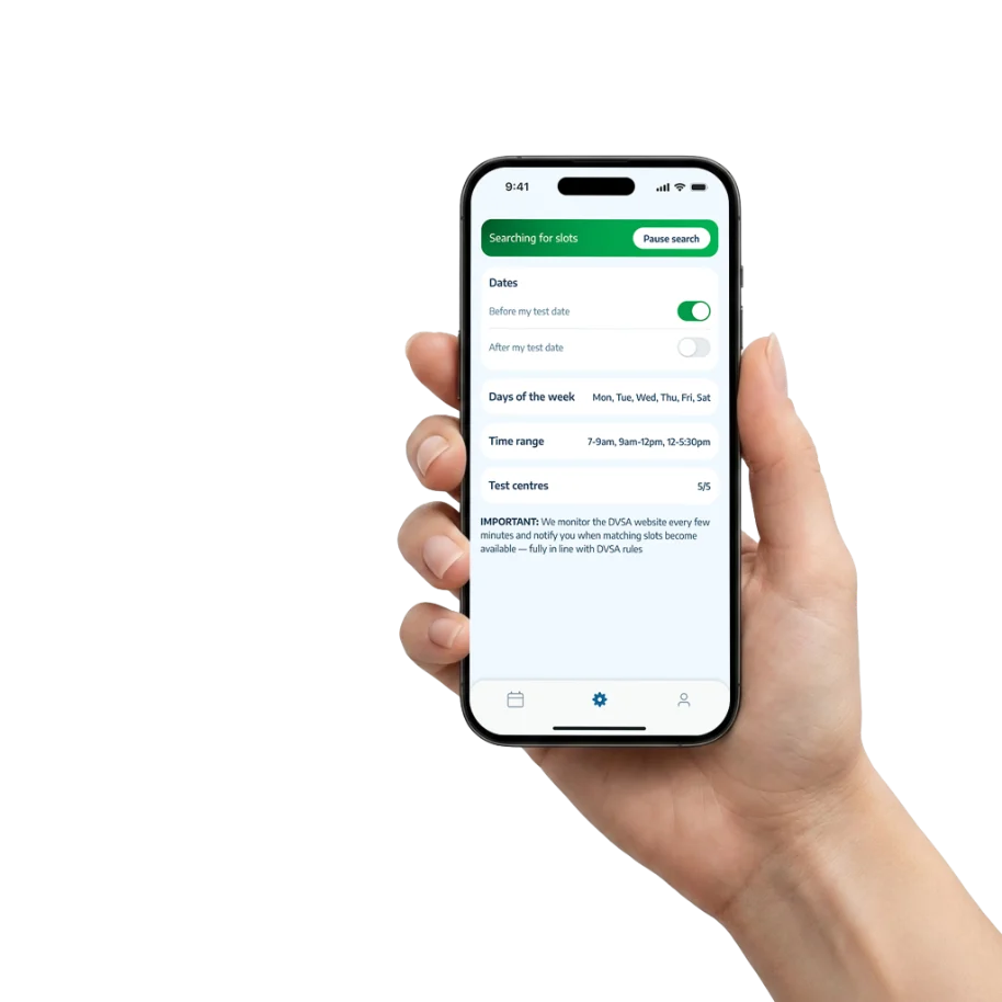 Hand holding a phone with Test Hunter search preferences open