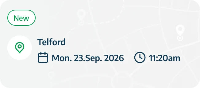 Earlier driving test slot found at Telford on Monday 23 September 2026 at 11:20am